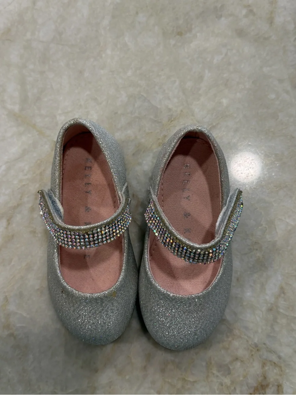 Kelly & Katie SILVIA silver glitter Mary Jane shoes rhinestone strap size 5